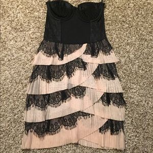 Strapless lace scalloped skirt dress